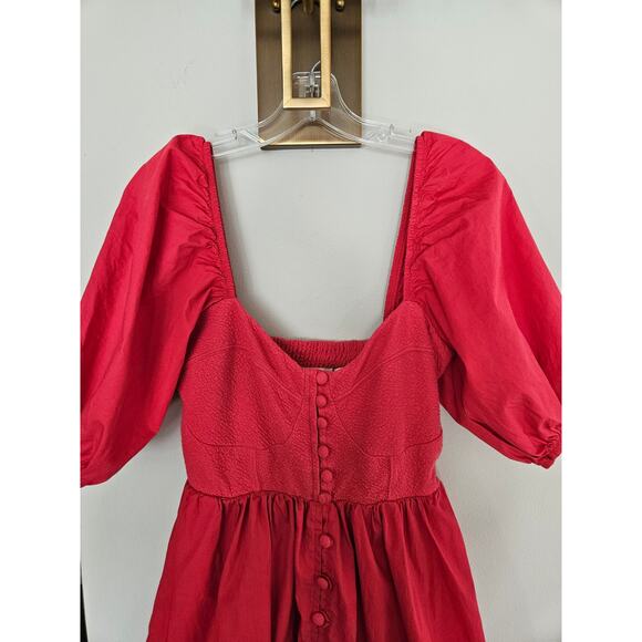 Maeve by Anthropologie Pink Puff Sleeve Button Front Mini Dress Size Small - Picture 5 of 15
